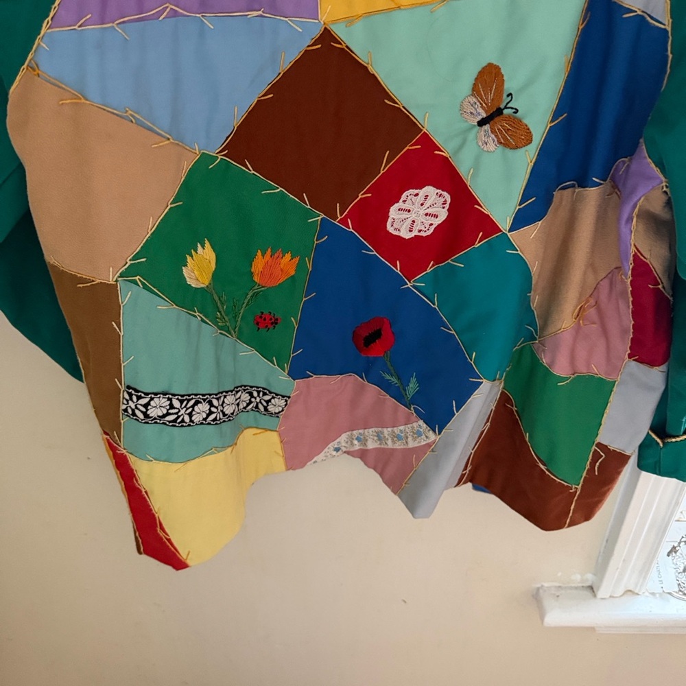 Vintage. One of a kind. Patchwork Green Women's Jacket - Multicolor Accent - Picture 8 of 16